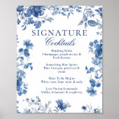 Blue Toile Chinoiserie Signature Cocktail Menu ポスター (正面)