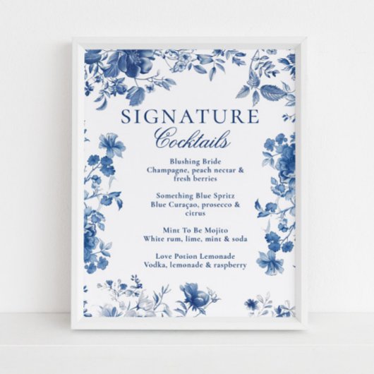 Blue Toile Chinoiserie Signature Cocktail Menu ポスター