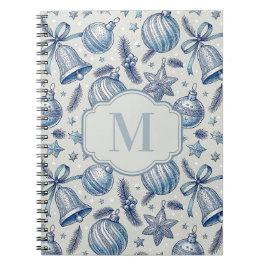 Blue Toile Christmas Ornaments Custom Monogram ノートブック