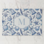 Blue Toile Christmas Ornaments Paper Placemat ペーパーパッド (正面)