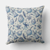 Blue Toile Christmas Ornaments Seamless クッション (裏面)