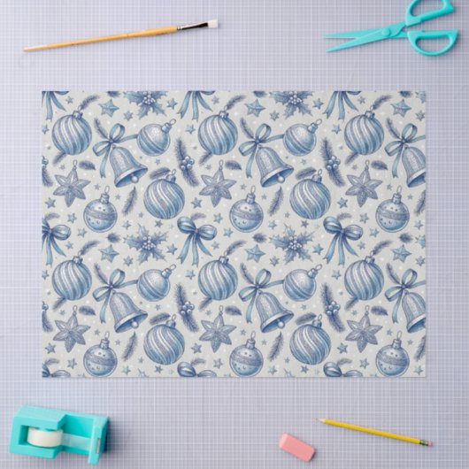 Blue Toile Christmas Ornaments Seamless 薄葉紙 (クラフト)