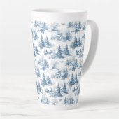 Blue Toile Christmas Pattern  カフェラテマグ (右アングル)