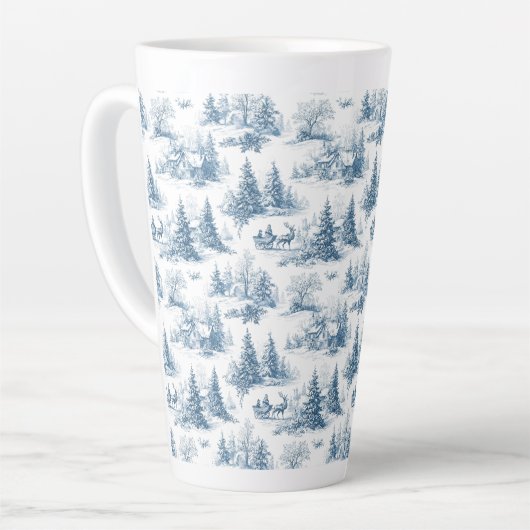 Blue Toile Christmas Pattern  カフェラテマグ (左アングル)