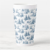 Blue Toile Christmas Pattern カフェラテマグ (正面)