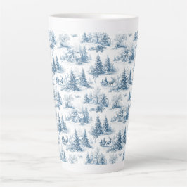 Blue Toile Christmas Pattern  カフェラテマグ