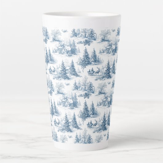 Blue Toile Christmas Pattern  カフェラテマグ (正面)