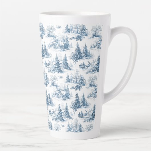Blue Toile Christmas Pattern カフェラテマグ (右)