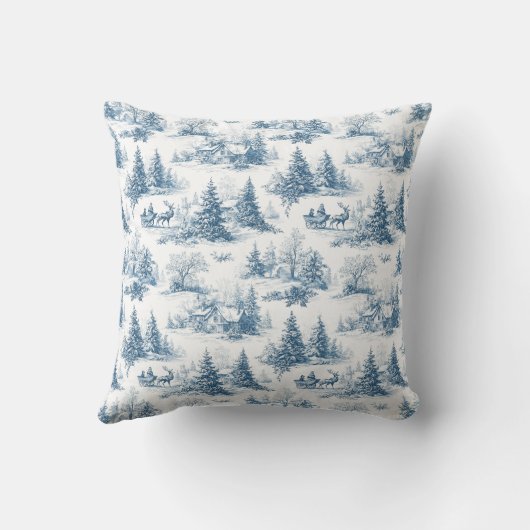 Blue Toile Christmas Pattern  クッション (裏面)