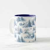 Blue Toile Christmas Pattern  ツートーンマグカップ (正面左)