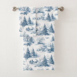 Blue Toile Christmas Pattern  バスタオルセット
