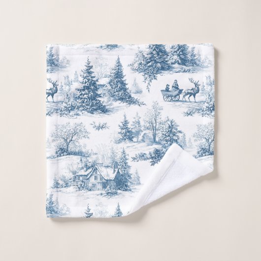 Blue Toile Christmas Pattern  バスタオルセット (ウォッシュタオル)