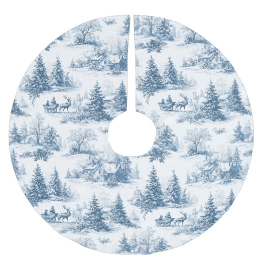 Blue Toile Christmas Pattern  ブラッシュドポリエステルツリースカート (正面)