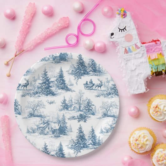 Blue Toile Christmas Pattern  ペーパープレート (パーティー)