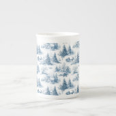 Blue Toile Christmas Pattern  ボーンチャイナマグカップ (正面)