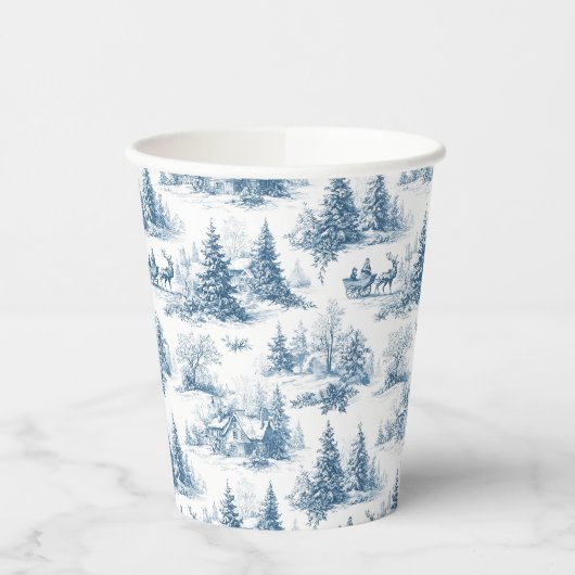 Blue Toile Christmas Pattern 紙コップ (左)
