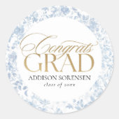 Blue Toile Congrats Grad Labels ラウンドシール (正面)