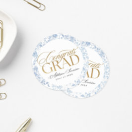 Blue Toile Congrats Grad Labels ラウンドシール