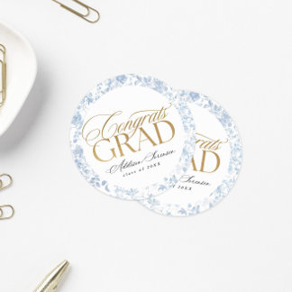 Blue Toile Congrats Grad Labels ラウンドシール