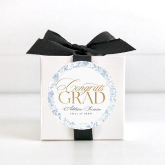 Blue Toile Congrats Grad Labels ラウンドシール