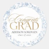 Blue Toile Congrats Grad Labels ラウンドシール (正面)