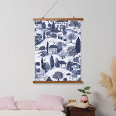 Blue Toile Countryside Scene (1) 吊り下げ型タペストリー (寝室)