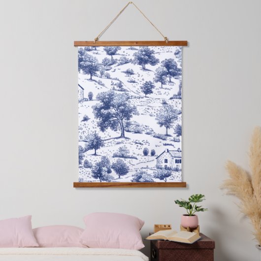 Blue Toile Countryside Scene (3) 吊り下げ型タペストリー (寝室)