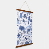 Blue Toile Countryside Scene (4) 吊り下げ型タペストリー (傾斜あり)