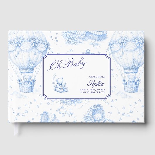 Blue Toile de Jouy Baby Shower Guest Book ゲストブック (正面)