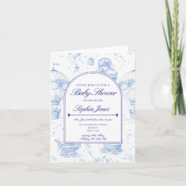 Blue Toile de Jouy Baby Shower Invitation 招待状