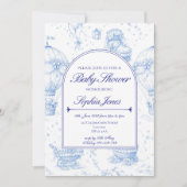 Blue Toile de Jouy Baby Shower Invitation 招待状 (正面)