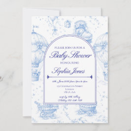 Blue Toile de Jouy Baby Shower Invitation 招待状