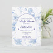 Blue Toile de Jouy Baby Shower Invitation 招待状 (スタンド正面)