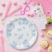 Blue Toile de Jouy Baby Shower Paper Plates ペーパープレート (パーティー)