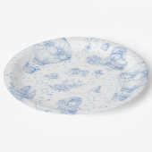 Blue Toile de Jouy Baby Shower Paper Plates ペーパープレート (アングル)