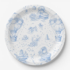 Blue Toile de Jouy Baby Shower Paper Plates ペーパープレート