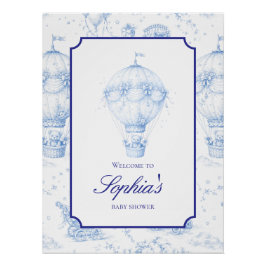 Blue Toile de Jouy Baby Shower Welcome Sign ポスター