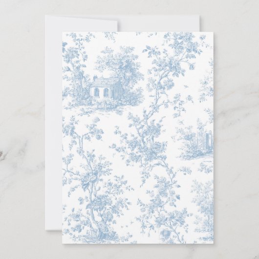 Blue Toile de Jouy Baptism & First Birthday Bow  招待状 (裏面)