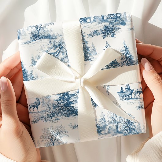 Blue Toile de Jouy Christmas Wrapping Paper ラッピングペーパー