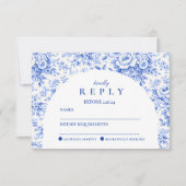 Blue Toile Floral Graduation Party 出欠カード (正面)