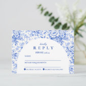 Blue Toile Floral Graduation Party 出欠カード (スタンド正面)