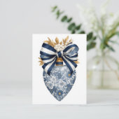 Blue Toile Floral Heart Navy Stripe Bow シーズンカード (スタンド正面)