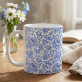 Blue Toile Floral Pattern Classic Botanical コーヒーマグカップ