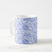 Blue Toile Floral Pattern Classic Botanical コーヒーマグカップ (正面左)