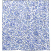 Blue Toile Floral Pattern Classic Botanical シャワーカーテン (正面)