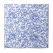 Blue Toile Floral Pattern Classic Botanical タイル (正面)