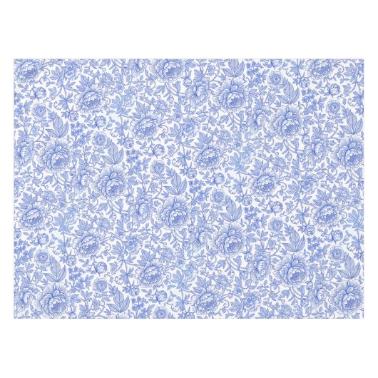 Blue Toile Floral Pattern Classic Botanical テーブルクロス (正面(横))