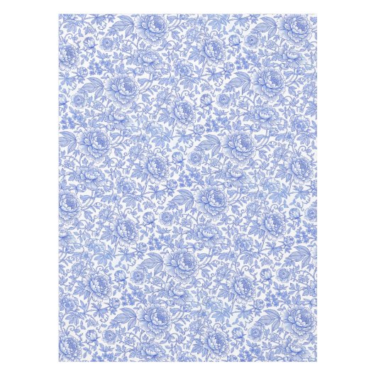 Blue Toile Floral Pattern Classic Botanical テーブルクロス (正面)