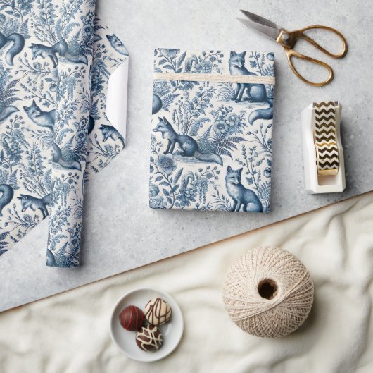 Blue Toile Fox Vintage  ラッピングペーパー (クラフト)