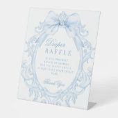 Blue Toile Frame Bow Baby Boy Shower Diaper Raffle 台座サイン (正面)